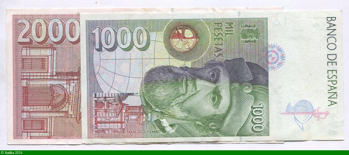 Lot de 2 Billets 1000 & 2000 Pesetas Cortés & Mutis