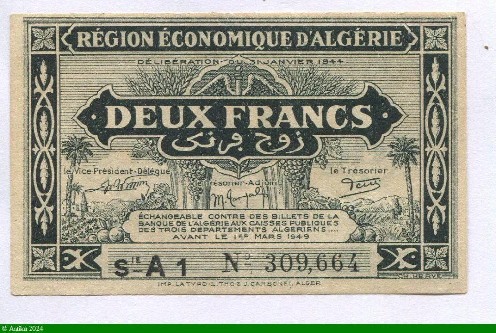 2 Francs Région Economique d' Algérie Série A1