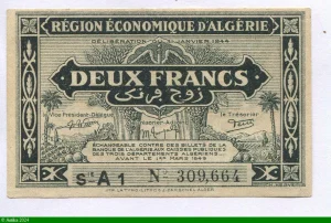 2 Francs Région Economique d' Algérie Série A1