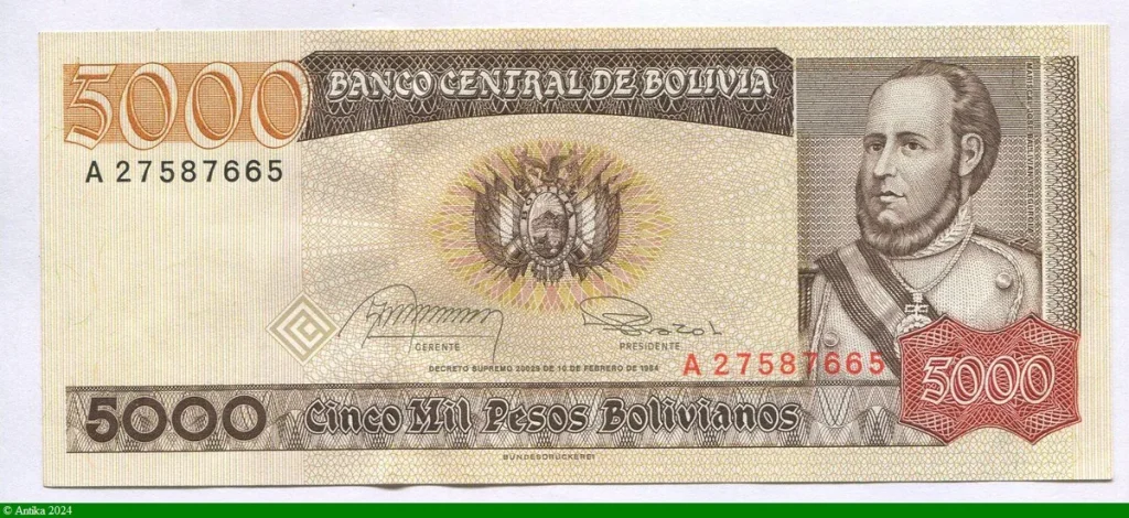 5000 Pesos Bolivianos Maréchal José Ballivian y Segurola * *