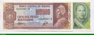 Lot de 2 billets 50 000 & 100 000 Pesos Bolivianos