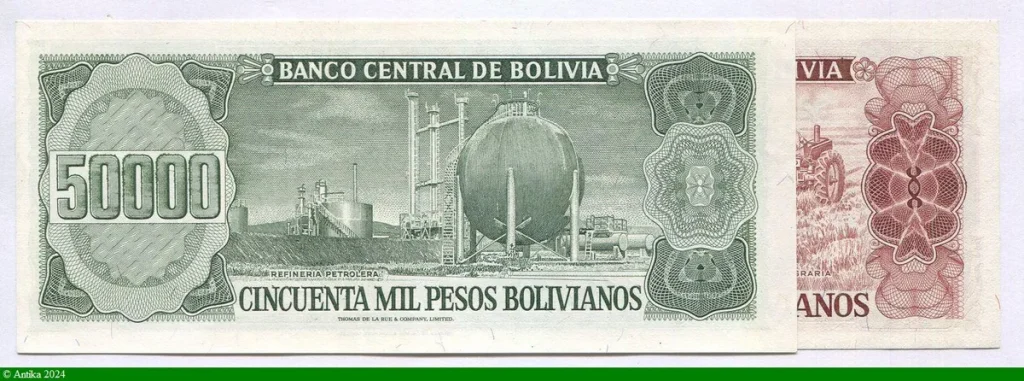 Lot de 2 billets 50 000 & 100 000 Pesos Bolivianos