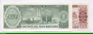 Lot de 2 billets 50 000 & 100 000 Pesos Bolivianos