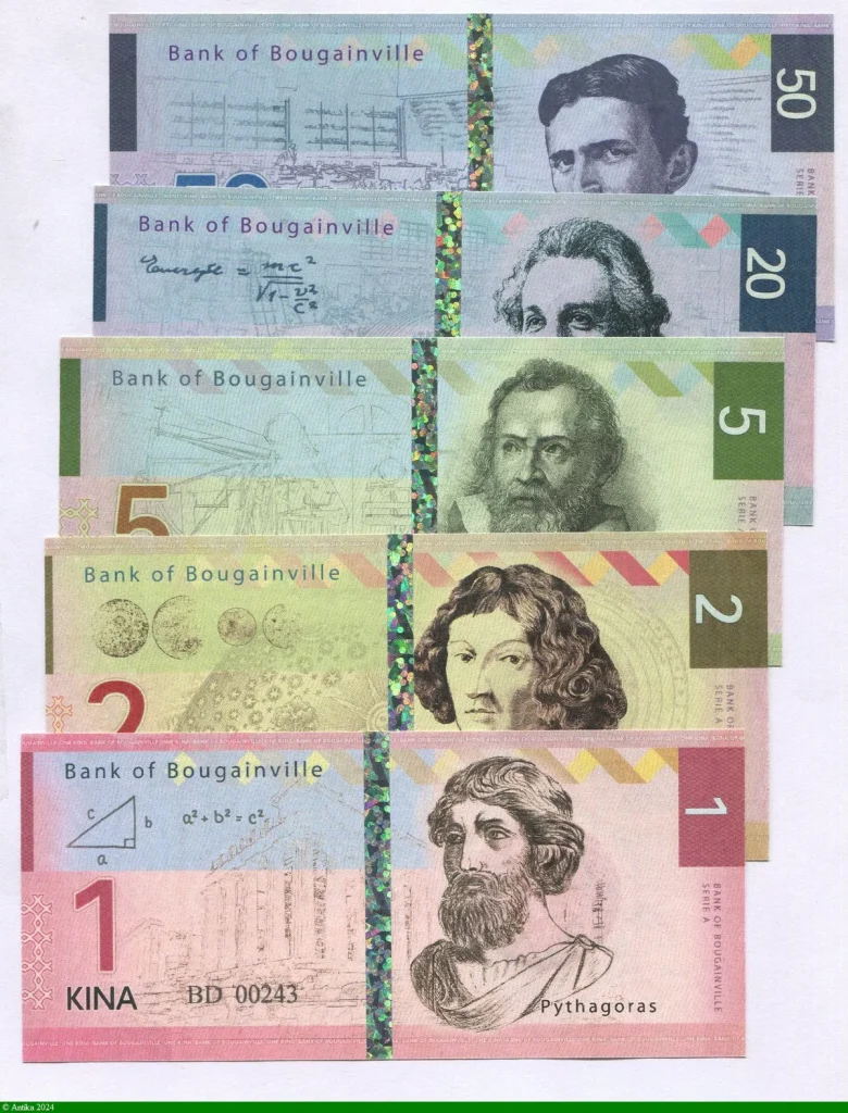 Lot de 5 Billets 1-2-5-20-50 Kina Bank of Bougainville Personnages Historiques SUPERBE