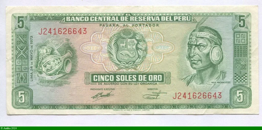 5 Soles de Oro Portrait de L'Inca Pachacutec