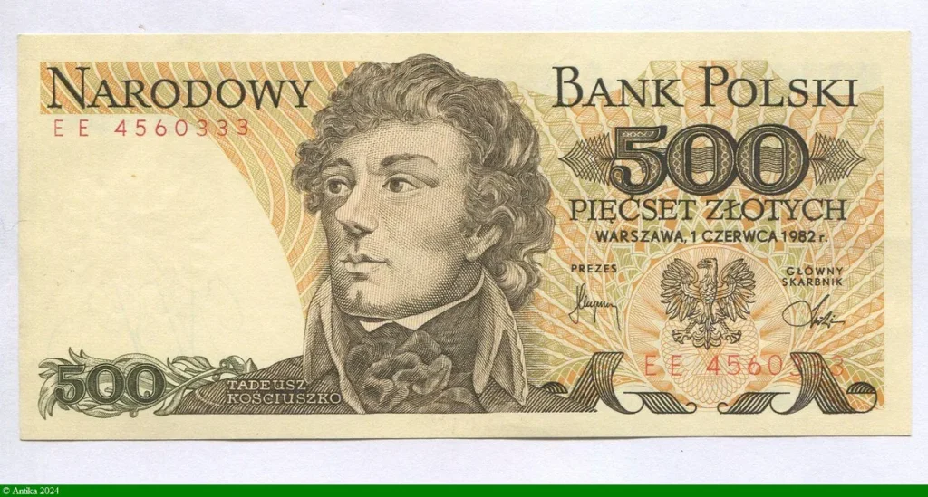 500 Zlotych Tadeusz Kościuszko. * * * * * * * * * * * *