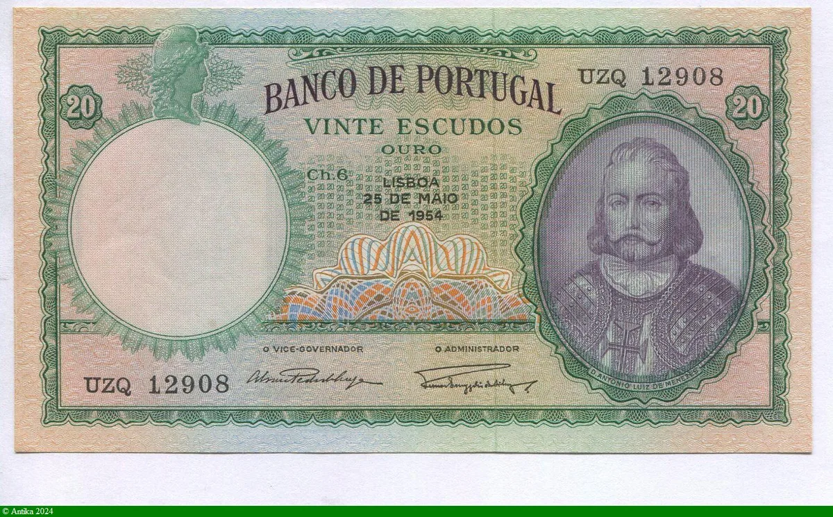 20 Escudos Portrait D. Antonio Luiz de Menezes