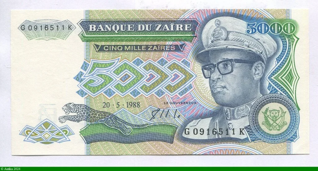 5000 Zaires Mobutu & Léopard RARETE