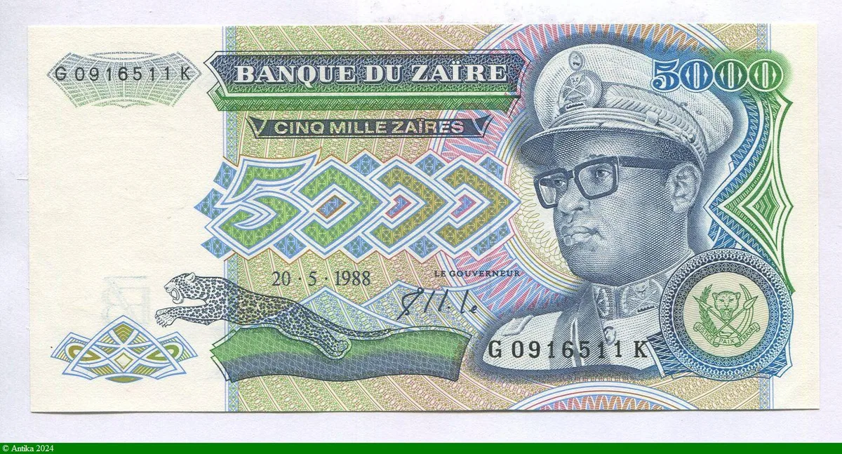 5000 Zaires Mobutu & Léopard RARETE