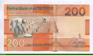 200 Dalasis Oiseau Bush Fowl, armoiries de la Gambie * * Magnifique Billet