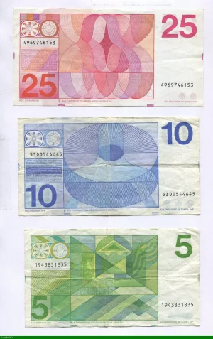 Lot de 3 Billets 5-10-25 Gulden