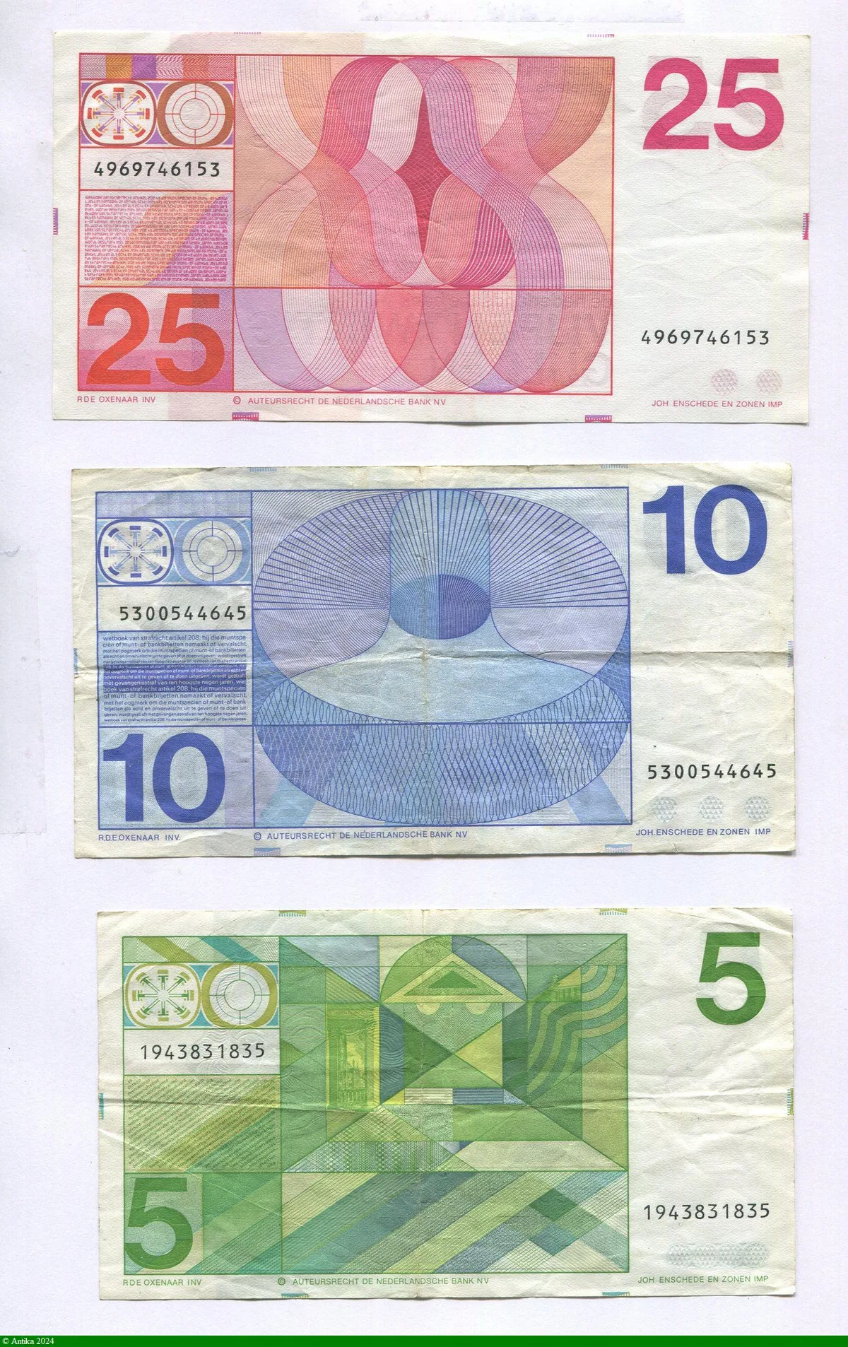 Lot de 3 Billets 5-10-25 Gulden
