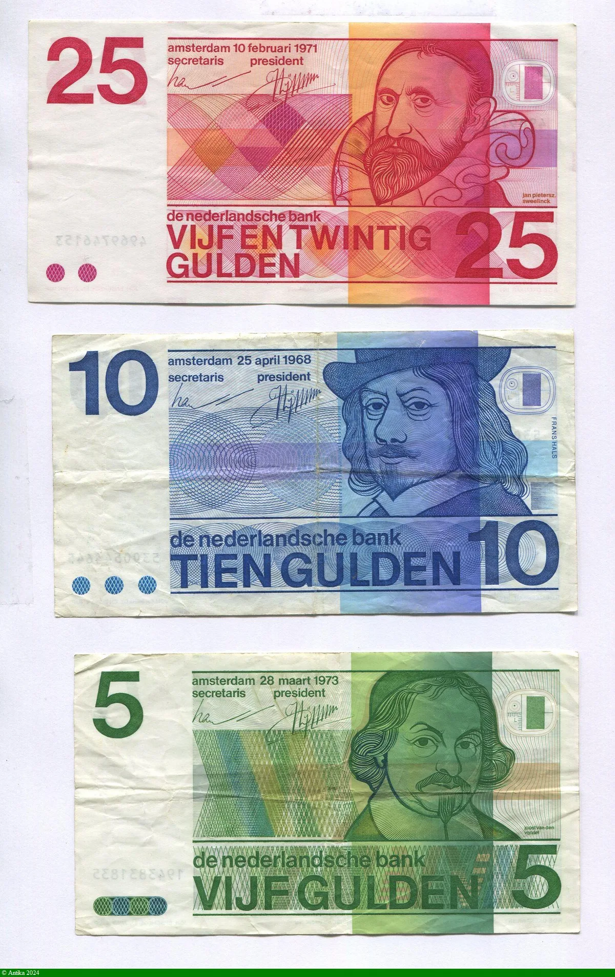 Lot de 3 Billets 5-10-25 Gulden