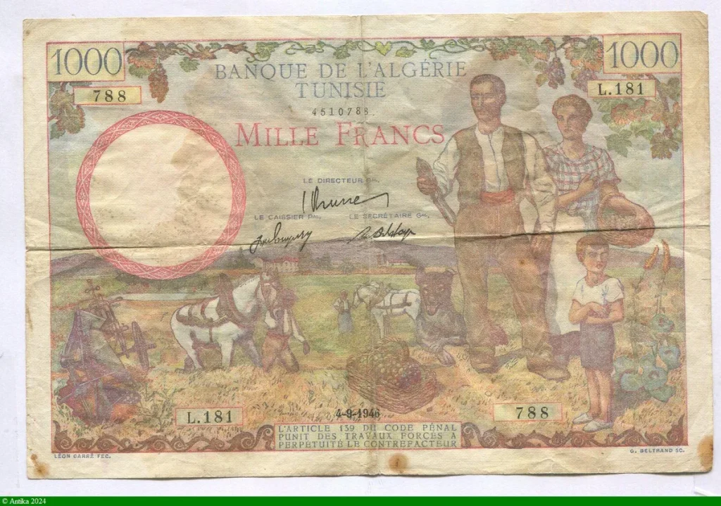 1000 FRANCS Couple de Fermiers