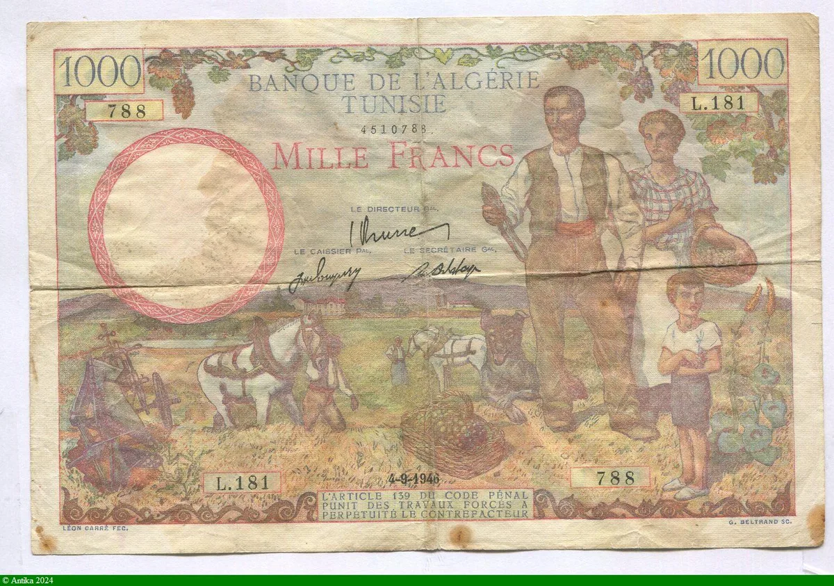 1000 FRANCS Couple de Fermiers