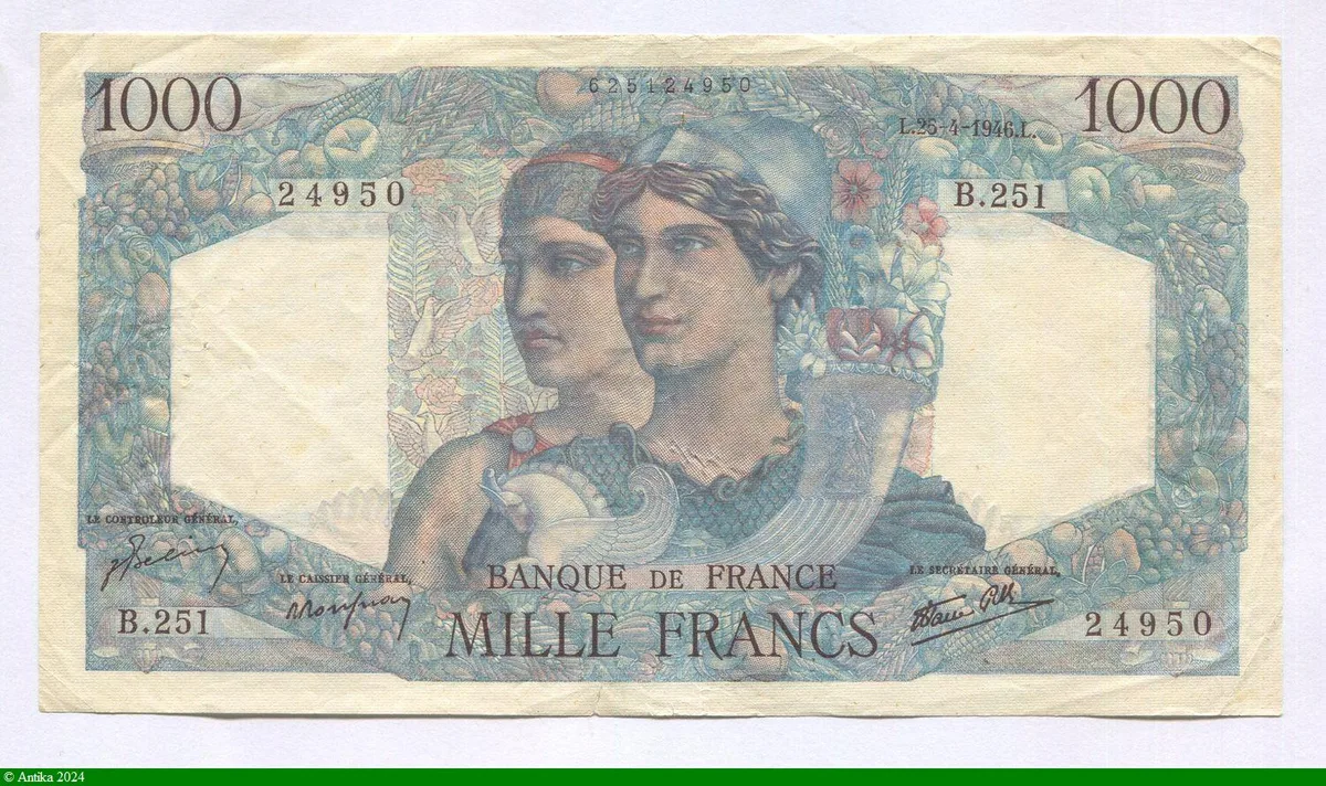 1000 FRANCS MINERVE & HERCULE - Type 1945