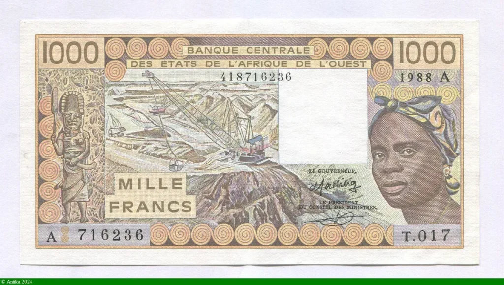 1000 Francs Mines de Phosphate * * N°716236-716223 A:Côte d'Ivoire T.017
