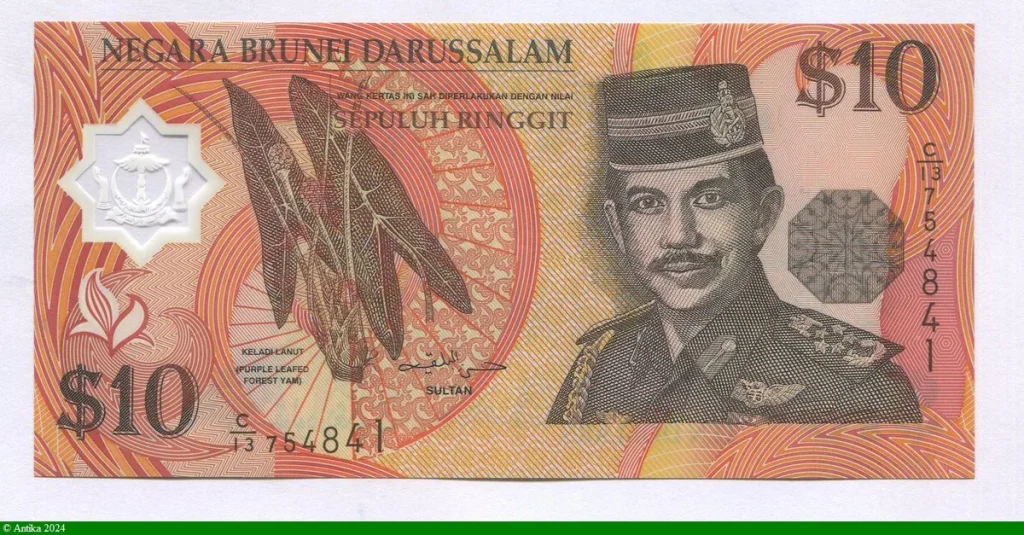 10 Ringgit sultan Hassan al-Bolkiah I & l'igname des forêts