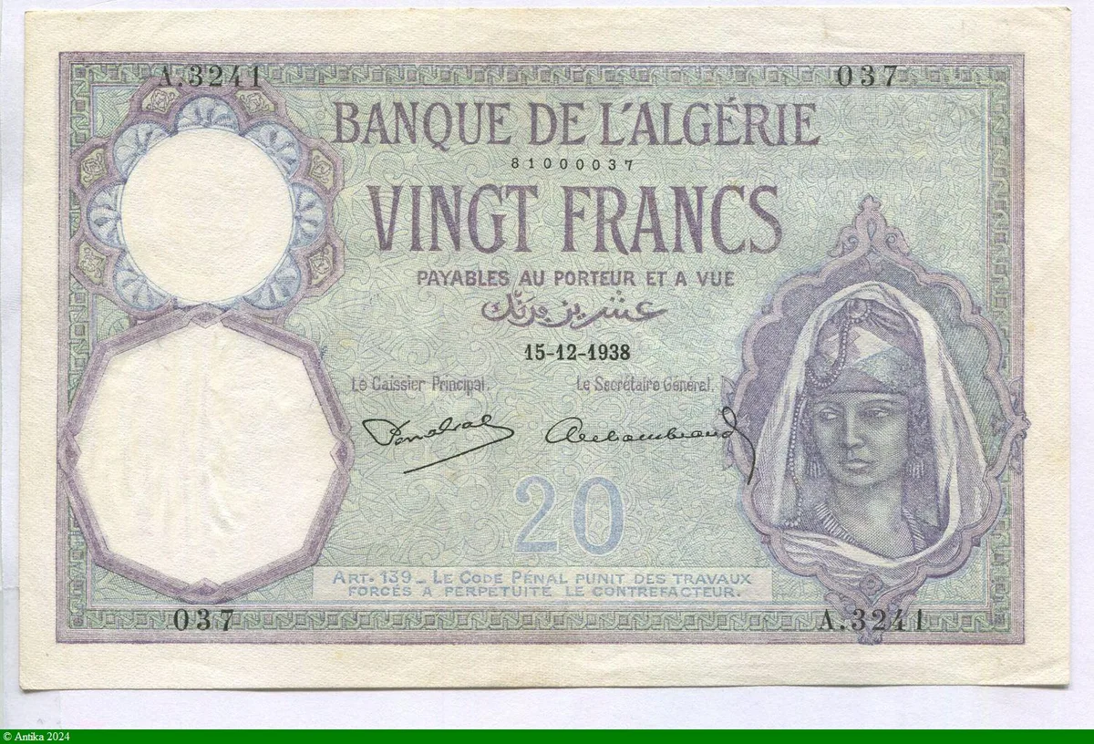 20 FRANCS Femme Voilée Grand Format