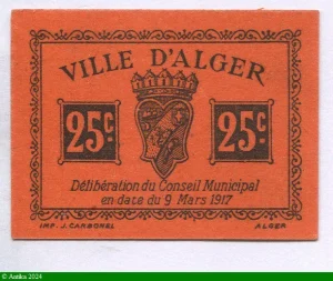 25 CENTIMES Ville d' ALGER