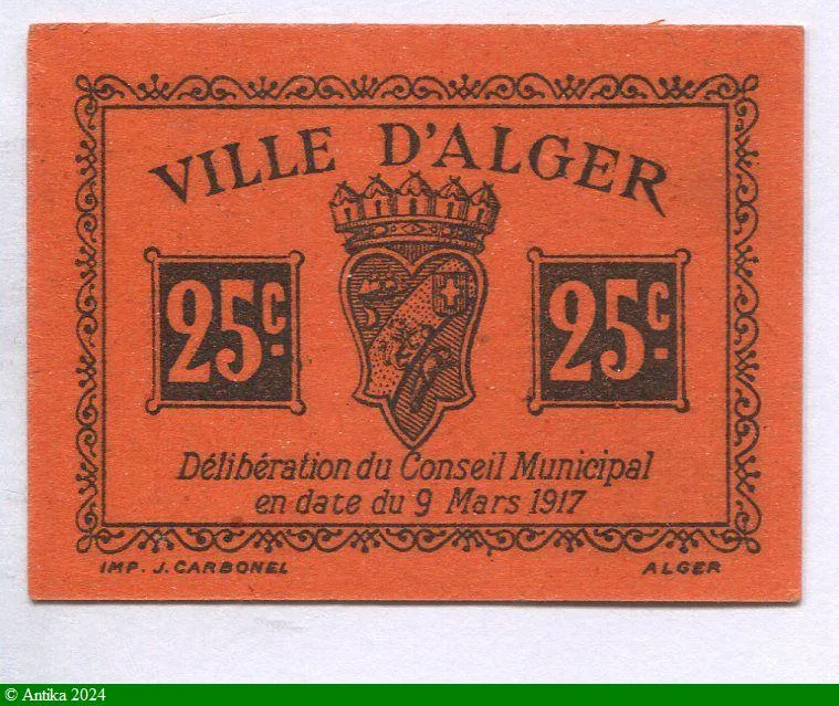 25 CENTIMES Ville d' ALGER