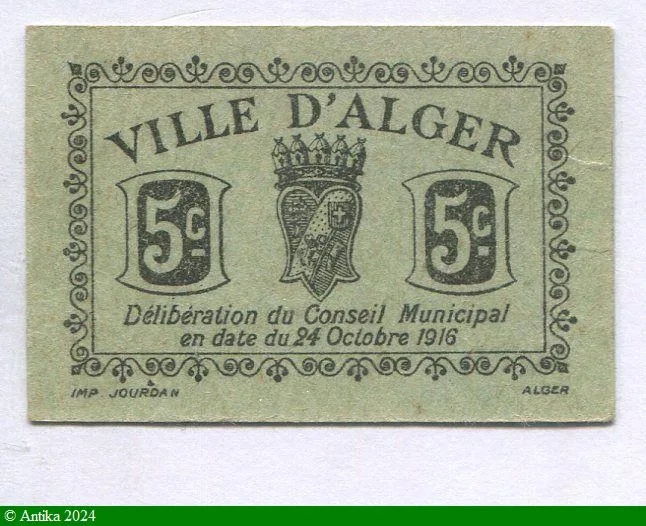 5 CENTIMES Ville d' ALGER