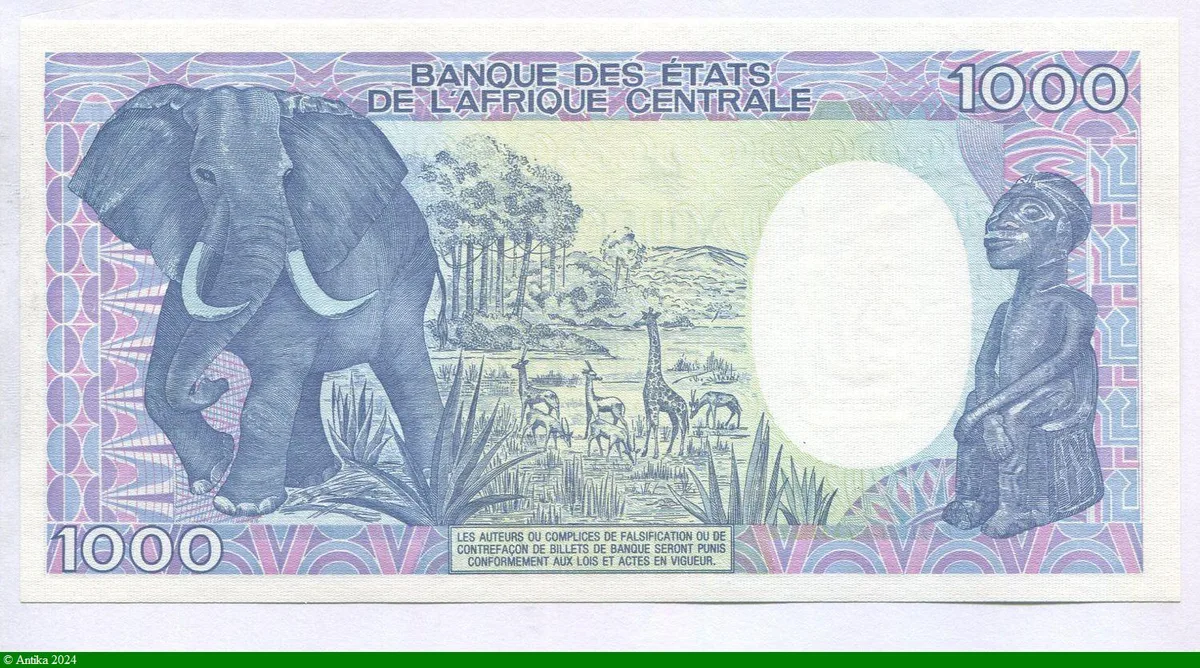 1000 FRANCS Général KOLINGBA & Eléphant