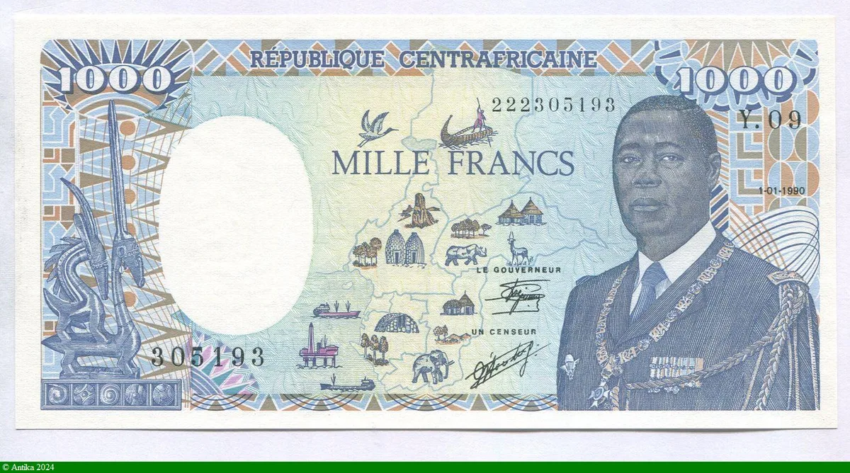 1000 FRANCS Général KOLINGBA & Eléphant