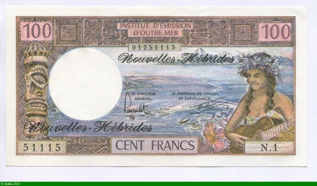 100 FRANCS "Tahitienne jouant de la guitare"