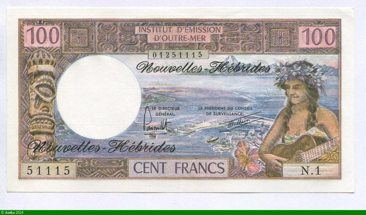100 FRANCS "Tahitienne jouant de la guitare"