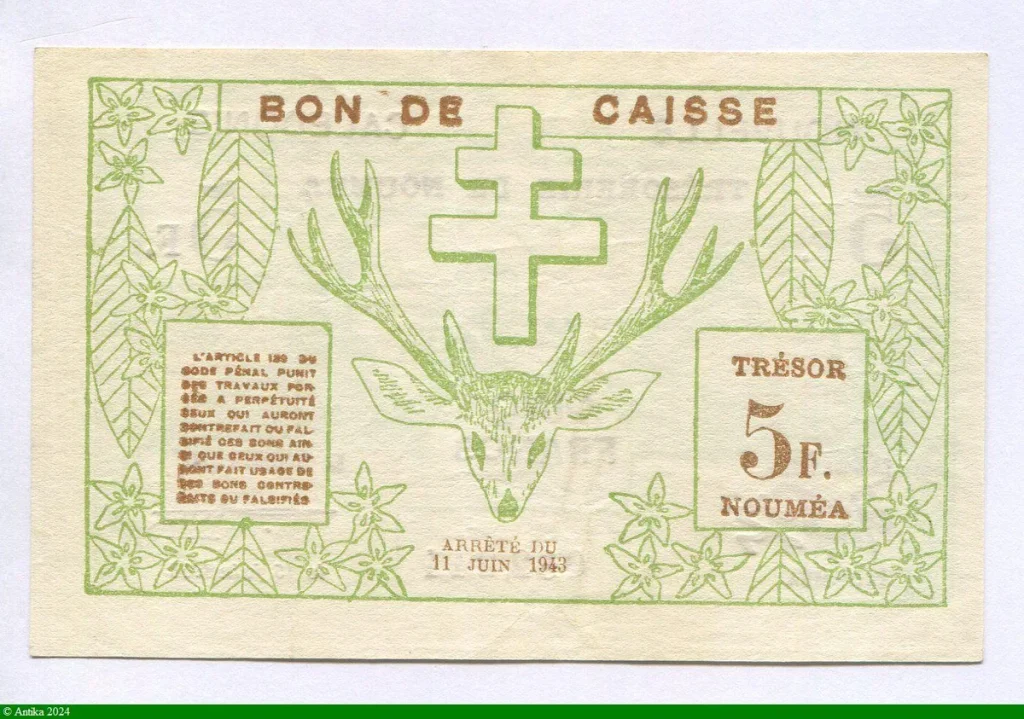 5 FRANCS Cerf Croix de Lorraine NOUMEA