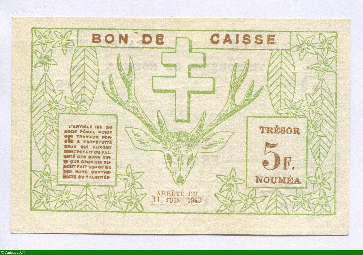5 FRANCS Cerf Croix de Lorraine NOUMEA