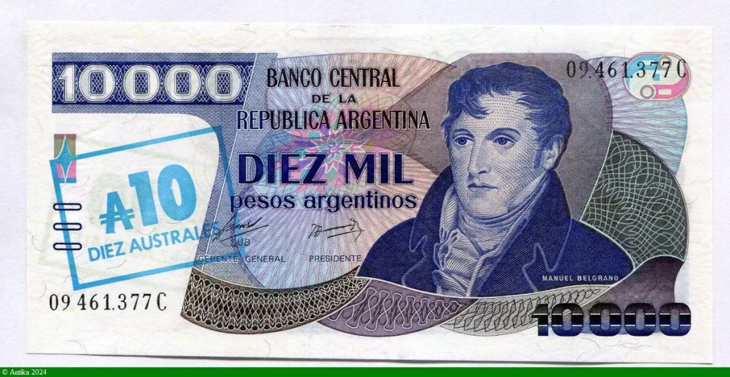 10 Australes S/10000 Pesos Argentinos Général Belgrano