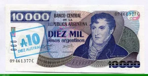 10 Australes S/10000 Pesos Argentinos Général Belgrano