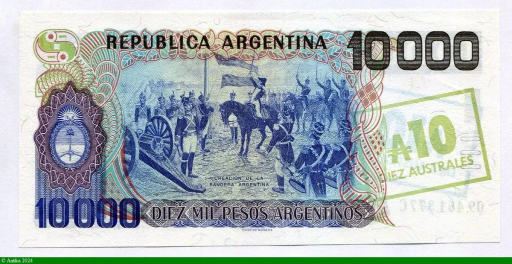 10 Australes S/10000 Pesos Argentinos Général Belgrano