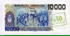 10 Australes S/10000 Pesos Argentinos Général Belgrano