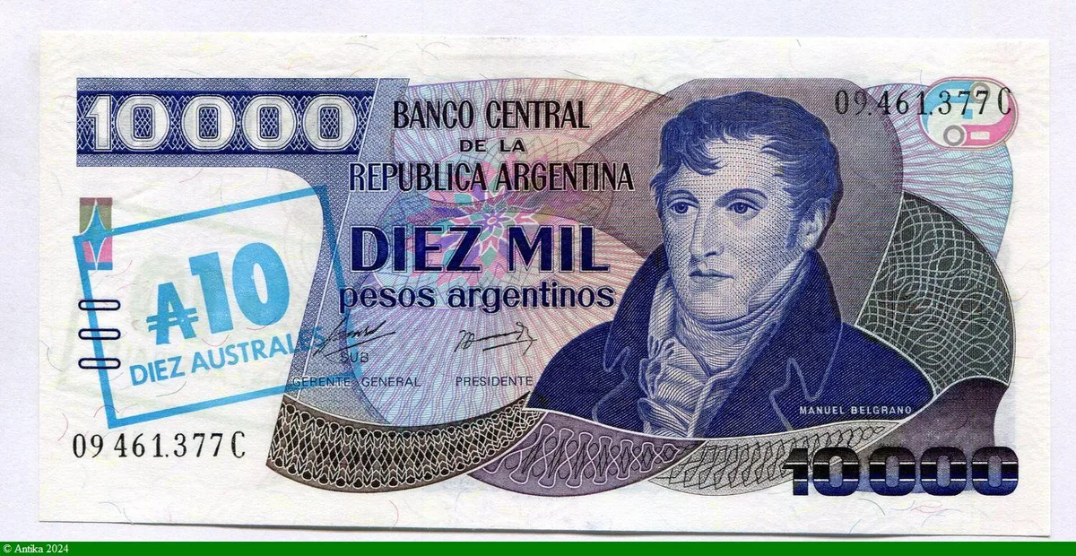 10 Australes S/10000 Pesos Argentinos Général Belgrano