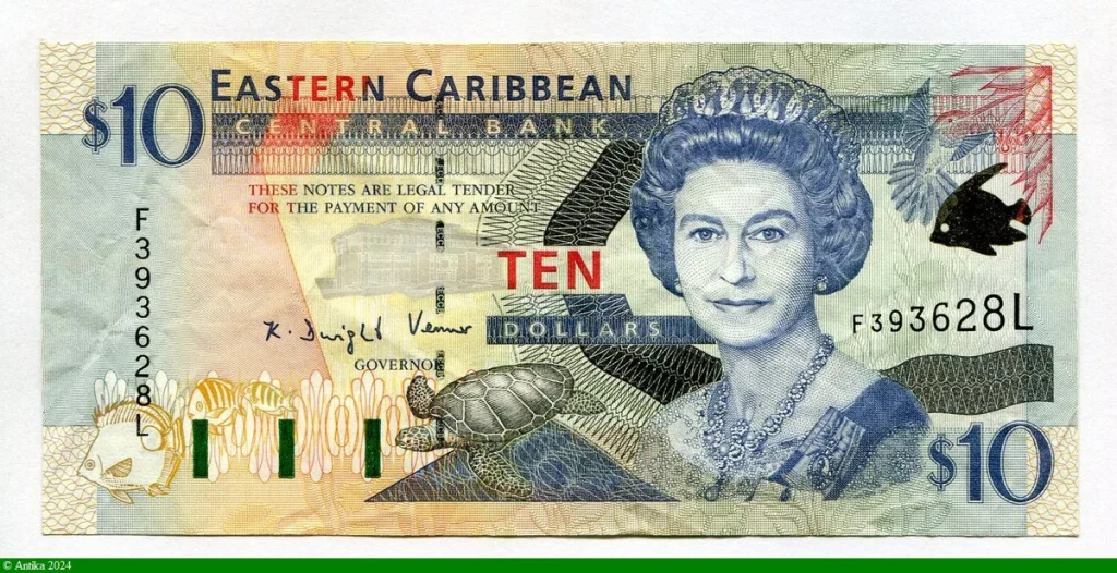 10 Dollars Elizabeth II & Tortue L: Ste Lucie