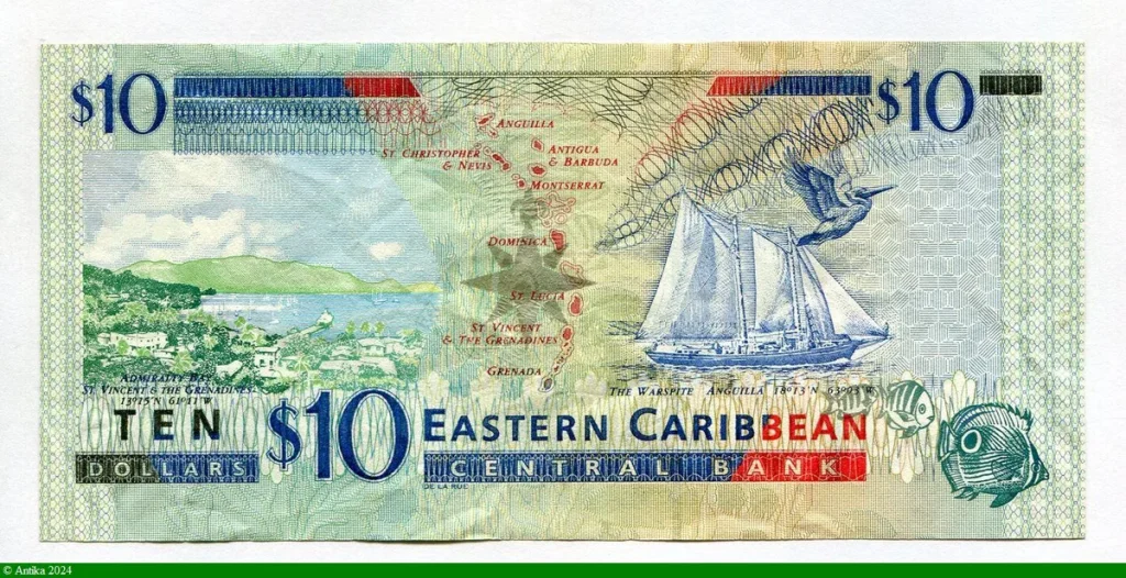 10 Dollars Elizabeth II & Tortue L: Ste Lucie