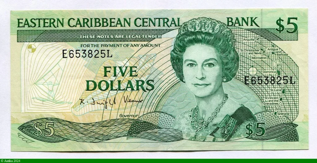 5 Dollars Elizabeth II & Ile L: Ste Lucie