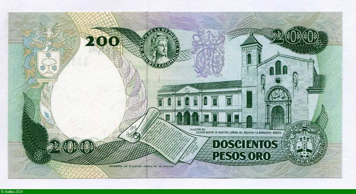 200 Pesos Oro Bolivar & Cathédrale de Bogota