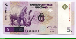 5 FRANCS Rhinocéros