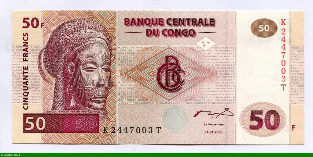 50 FRANCS Masque Tshokwé Mwana Pwo & Village