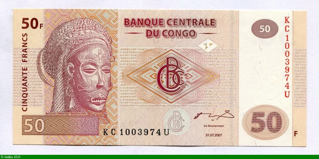50 FRANCS Masque Tshokwé Mwana Pwo & Village * *