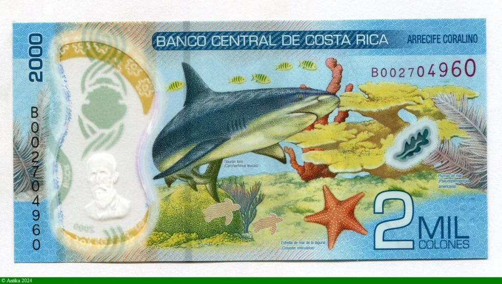 2000 Colones Polymère Mauro Fernandez Acuna & Requin (Superbe Billet)