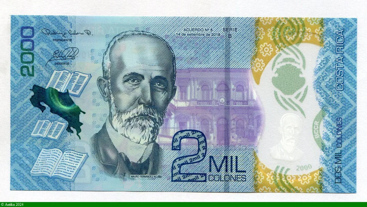 2000 Colones Polymère Mauro Fernandez Acuna & Requin (Superbe Billet)