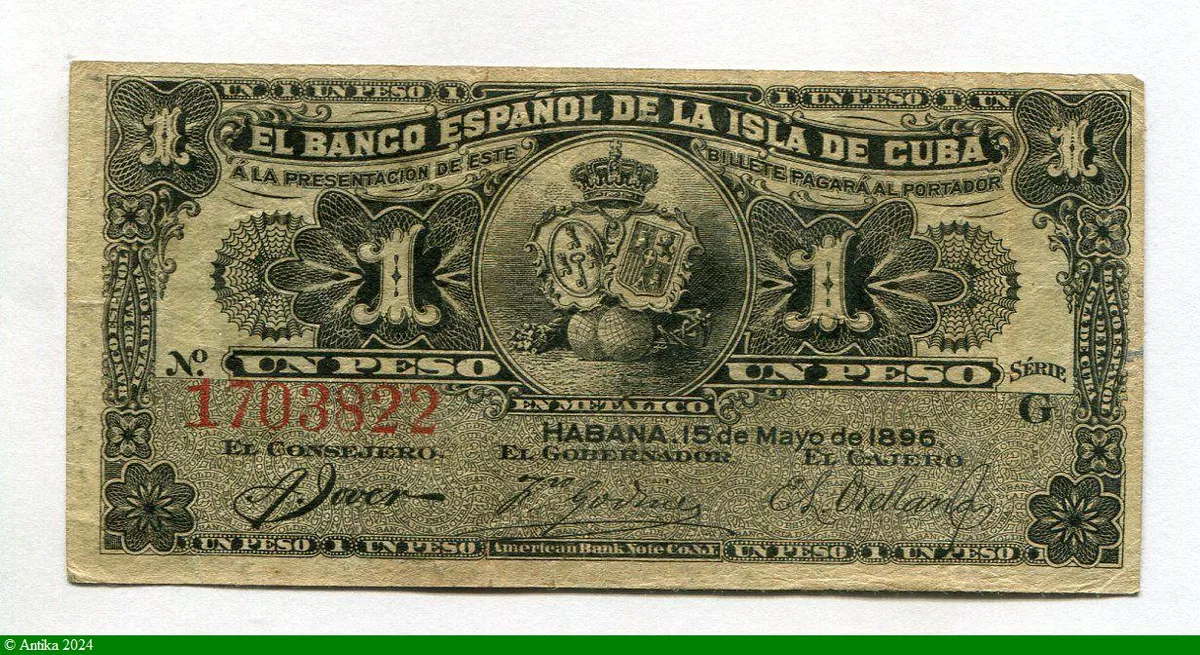 1 Peso El Banco Espanol de la Isla de Cuba