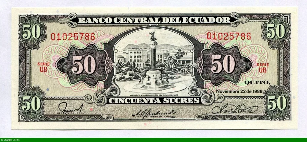 50 Sucres Monument de l'Indépendance à Quito