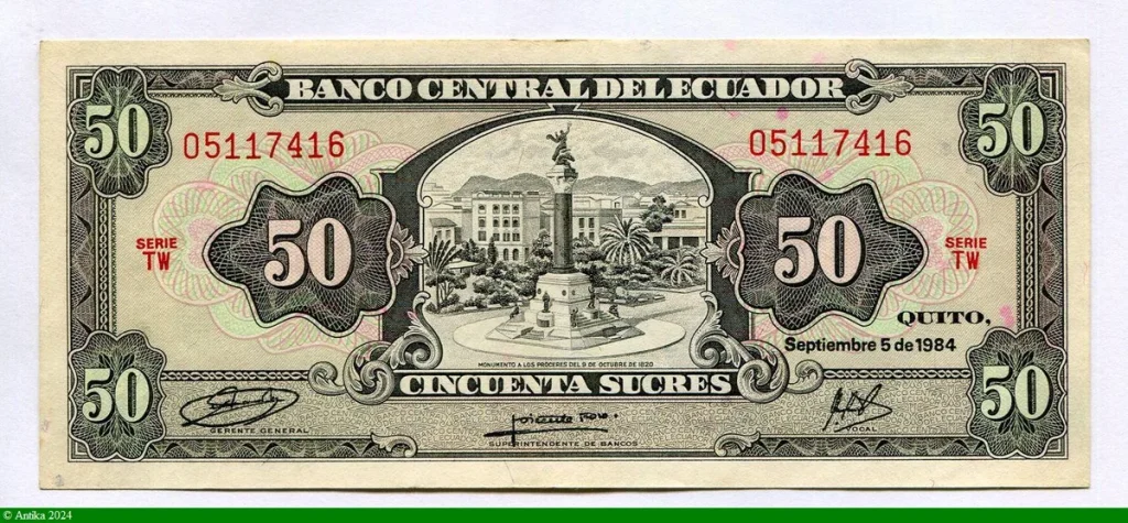 50 Sucres Monument de l'Indépendance à Quito