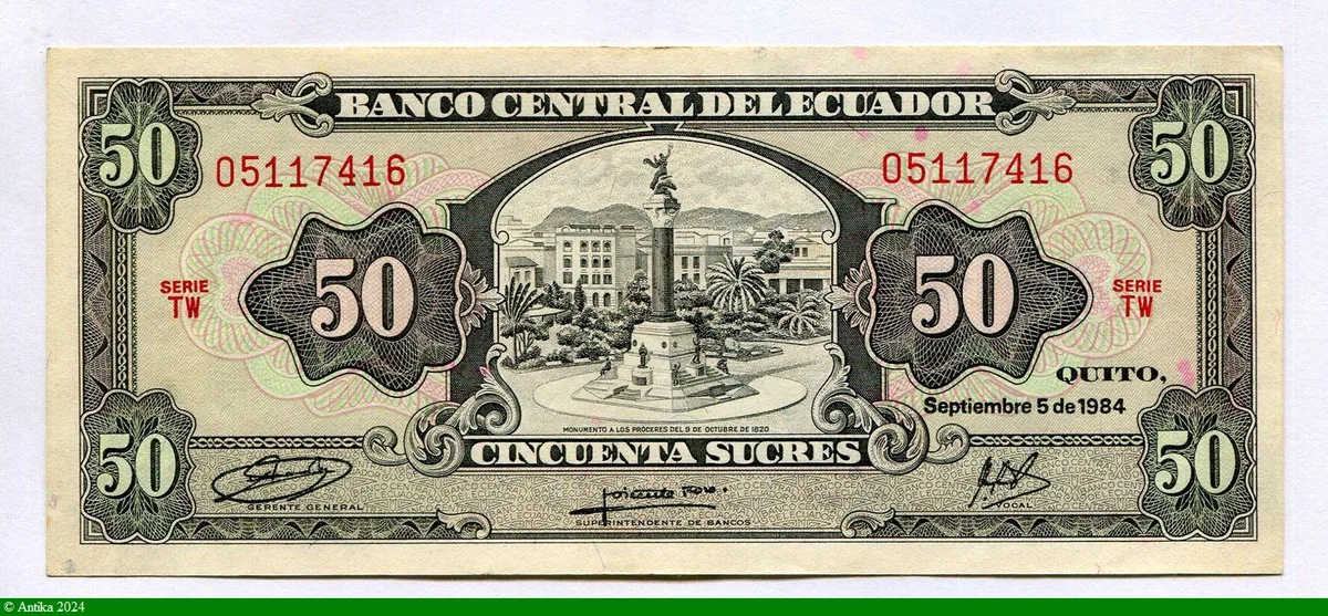 50 Sucres Monument de l'Indépendance à Quito